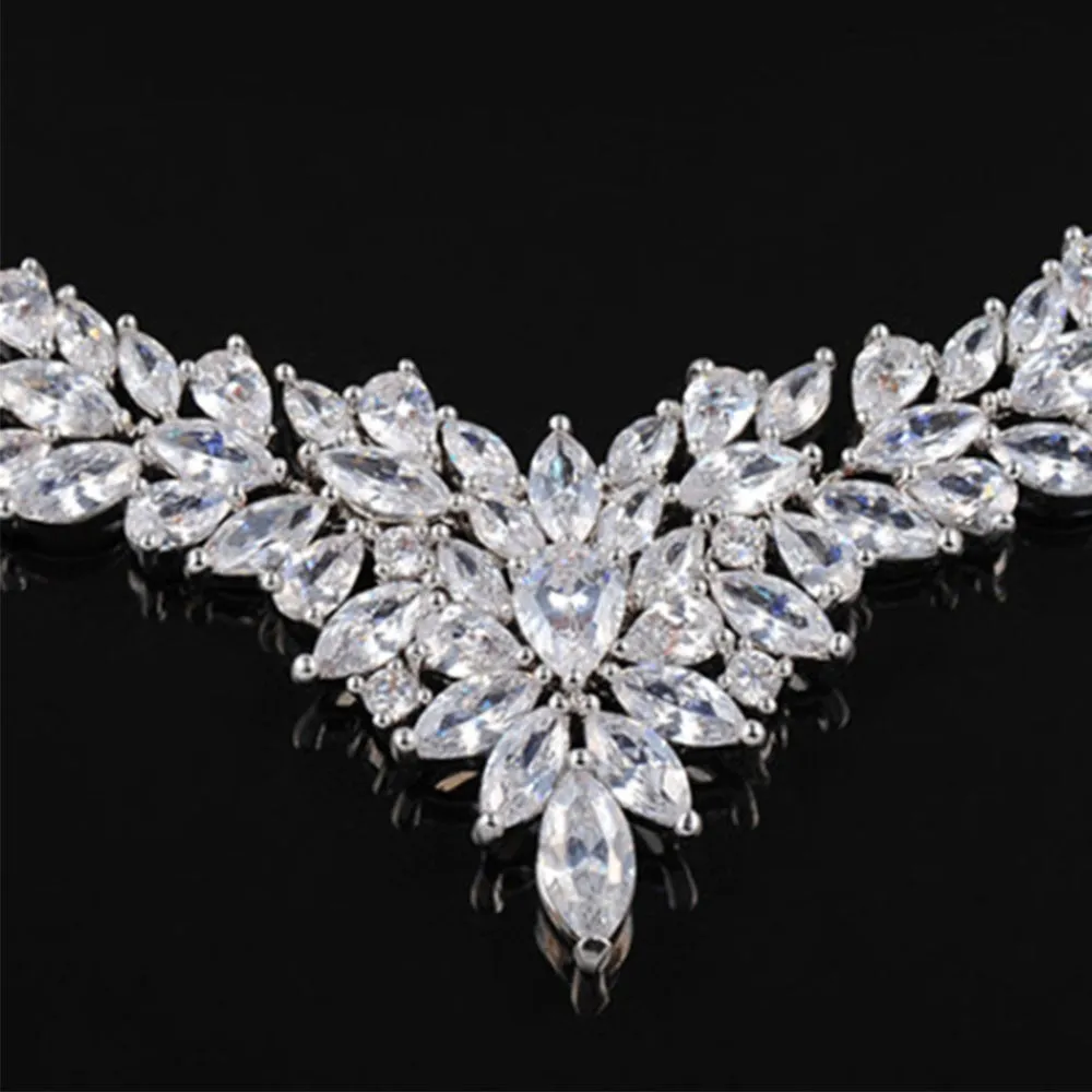 Vintage Exquisite Floral AAA  Cubic Zirconia Bridal Jewelry Set, Highly Sparkling
