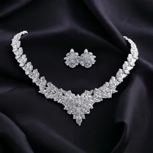 Vintage Exquisite Floral AAA  Cubic Zirconia Bridal Jewelry Set, Highly Sparkling