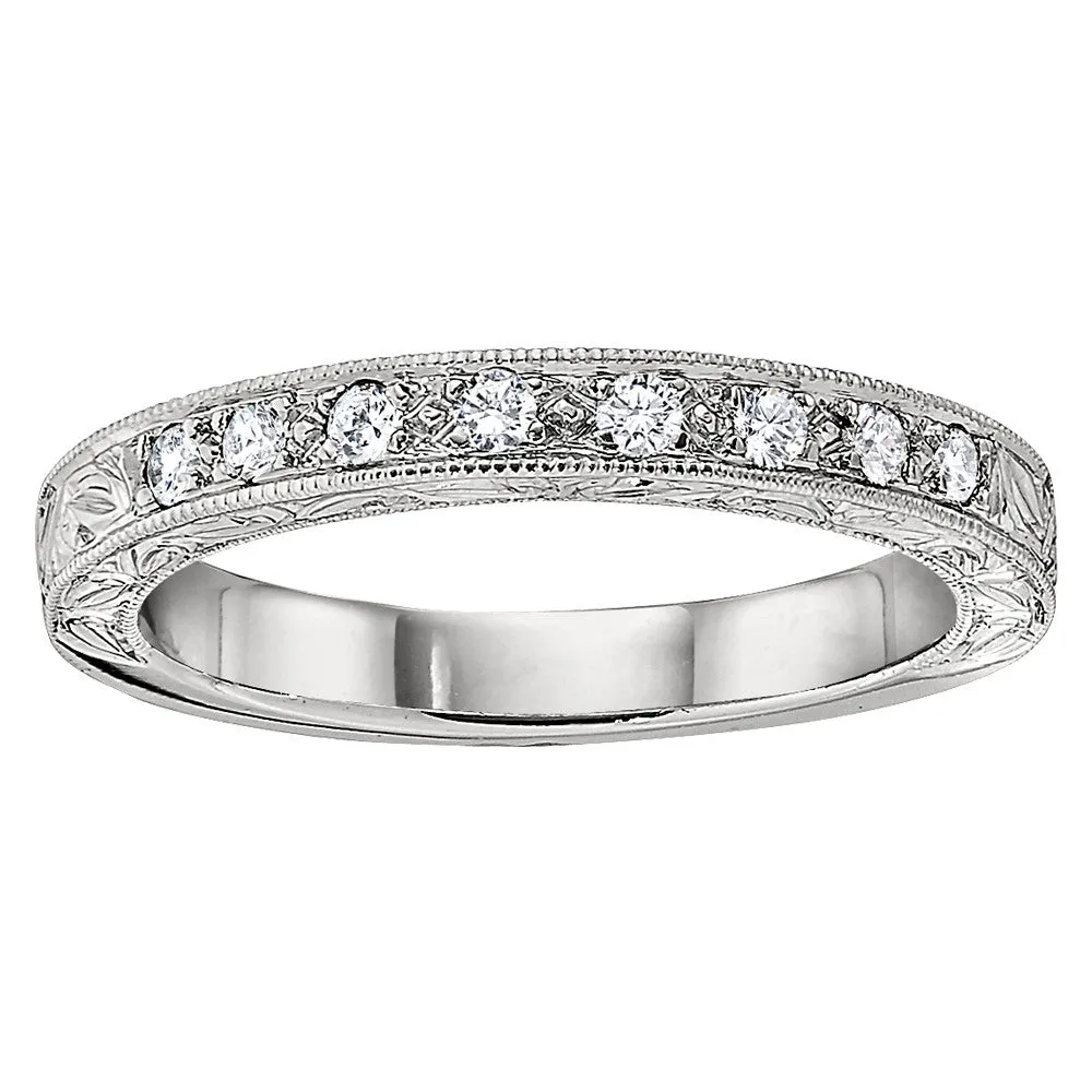 Vintage Hand Engraved Diamond Wedding Band