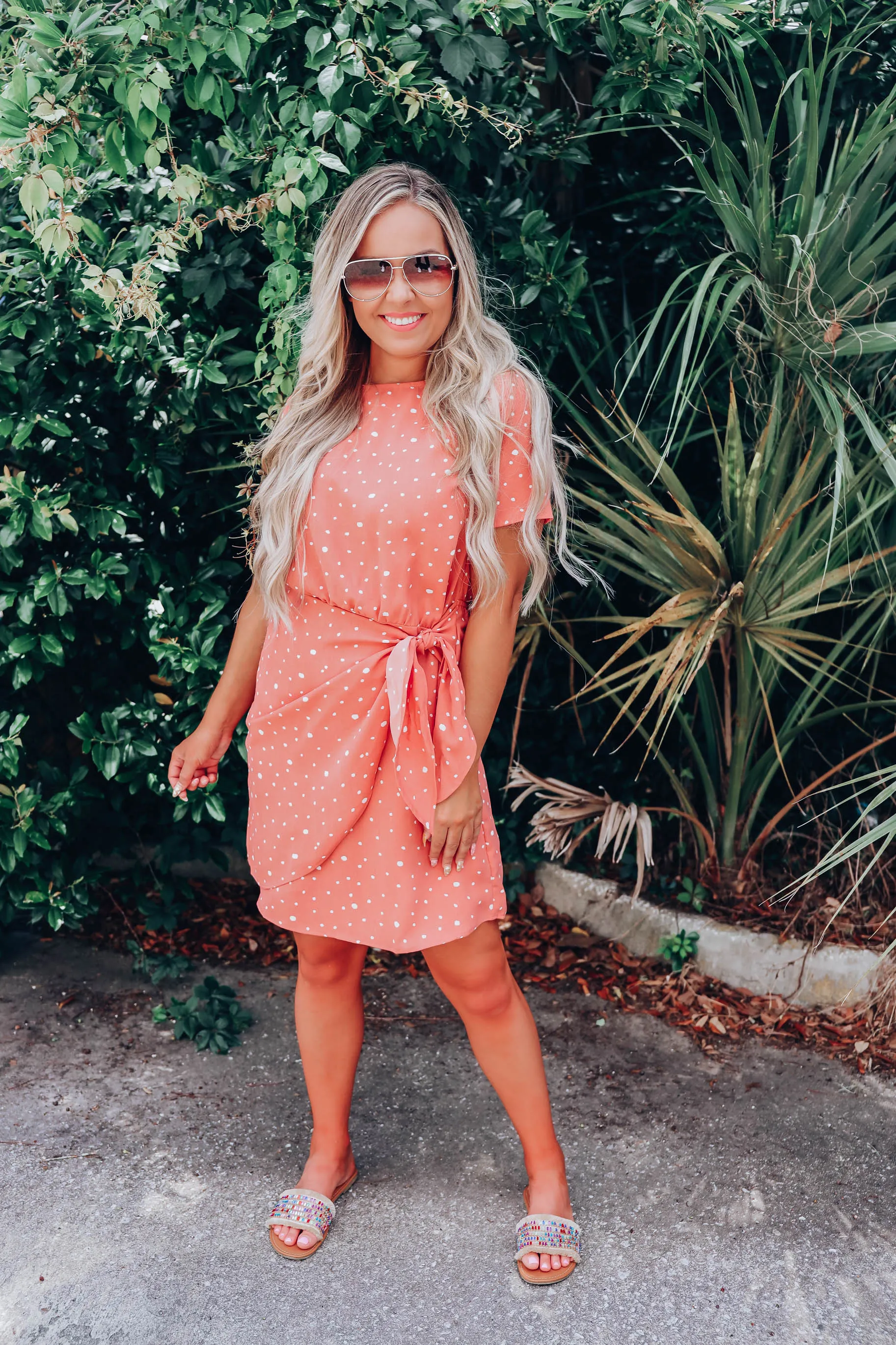 Vivid Coral Side Tie Dress