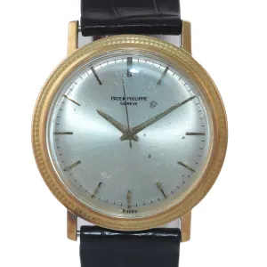 VTG Patek Philippe Calatrava 3569 18k Yellow Gold 35mm Silver Hobnail Watch