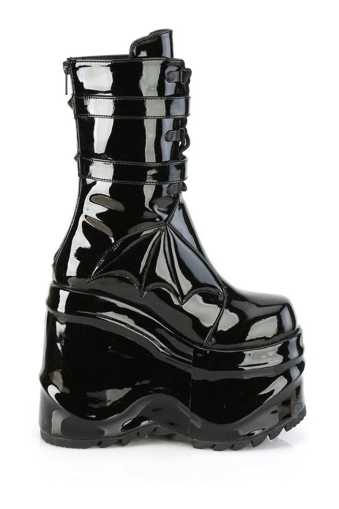 WAVE-150 Knee Boot | Black Patent