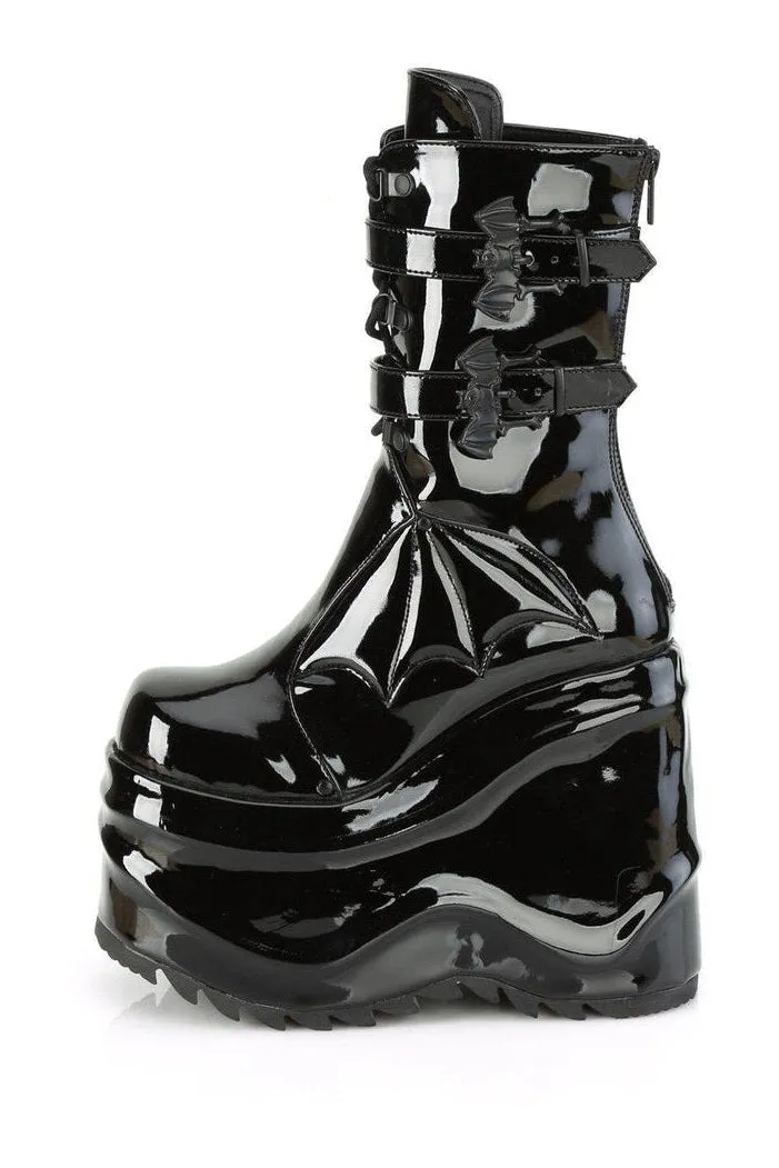WAVE-150 Knee Boot | Black Patent