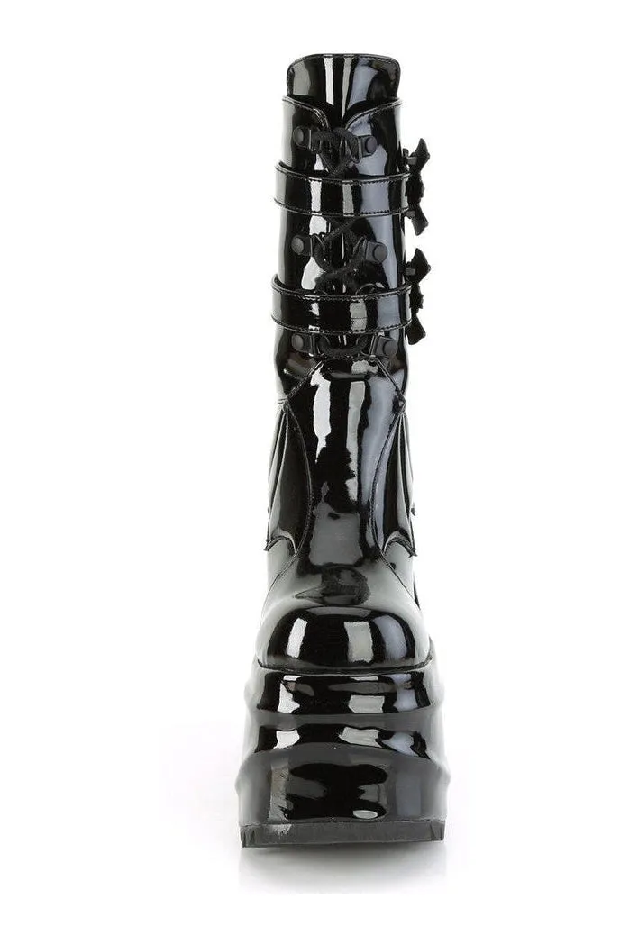 WAVE-150 Knee Boot | Black Patent