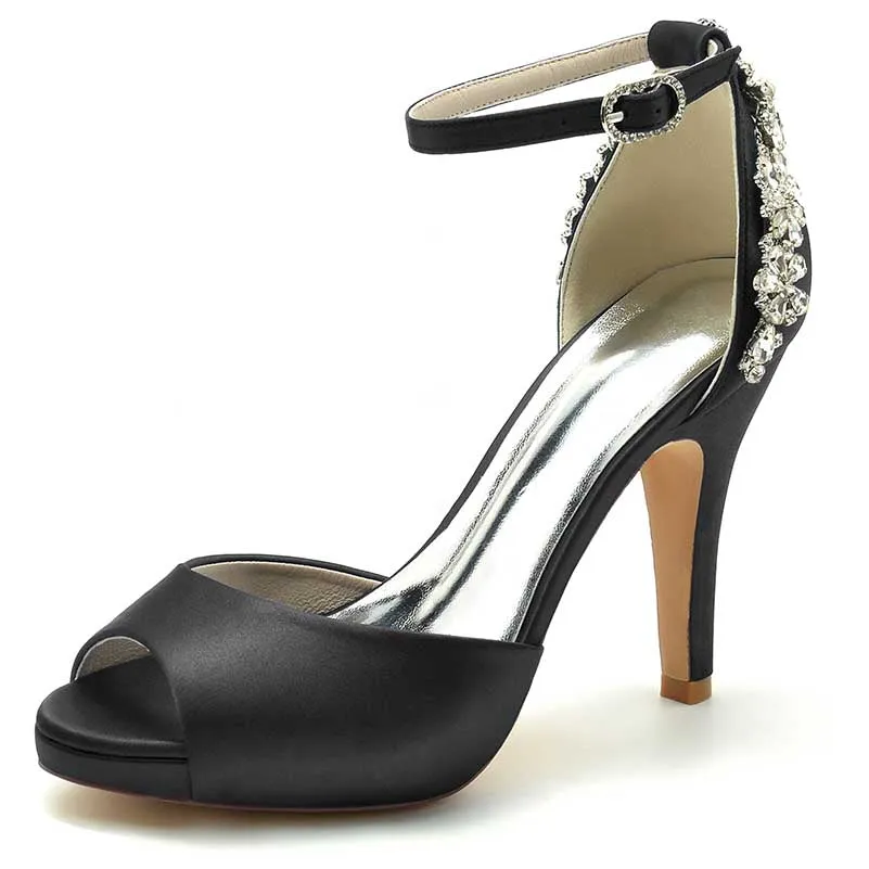 Wedding Platform Heels Bridesmaid Shoes Ankle Strap With Rhinestones Event Shoes