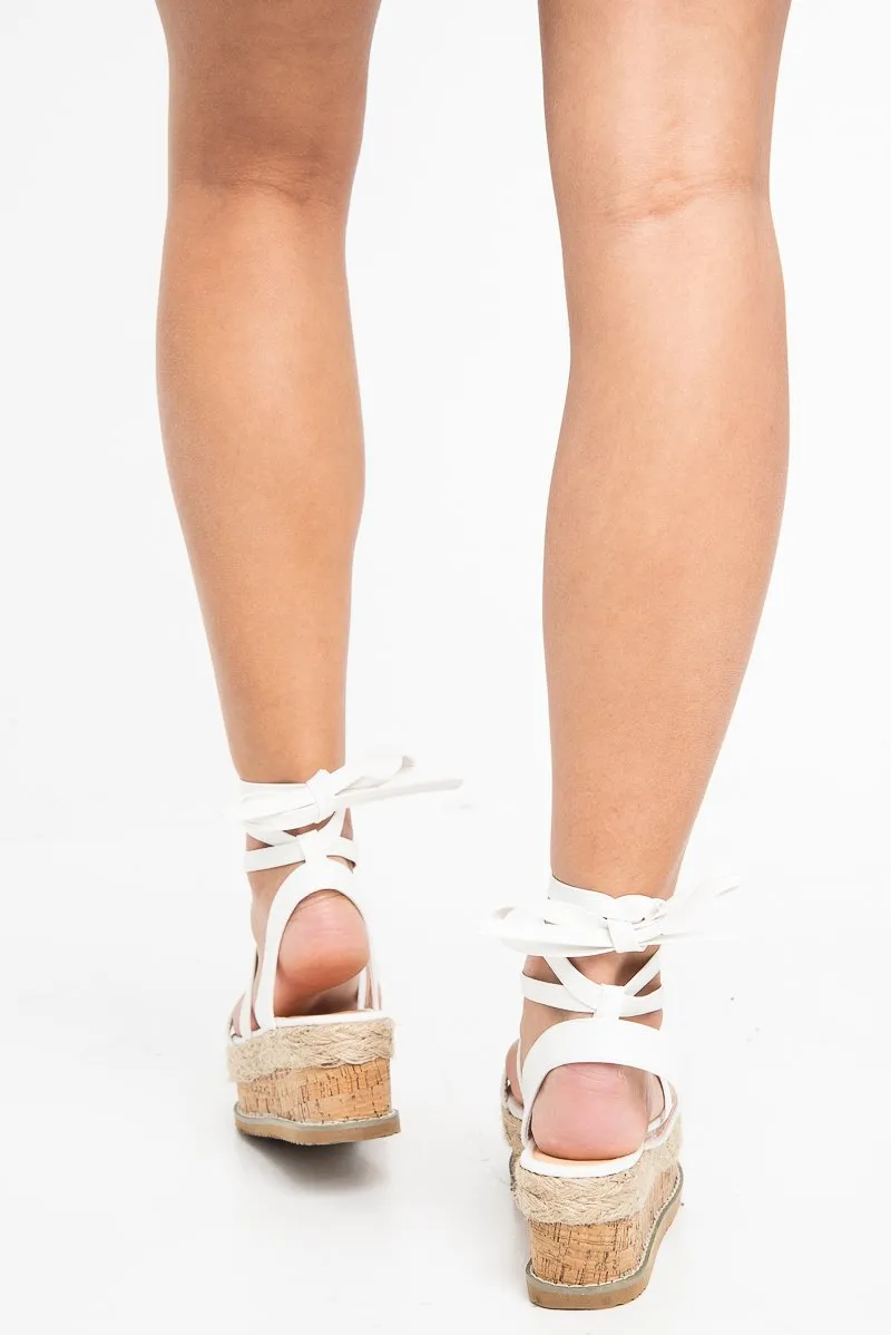 White Lace Up Platform Wedges - Camara