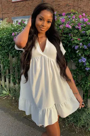 White Plunge Neckline Tiered Dress - Caralyn