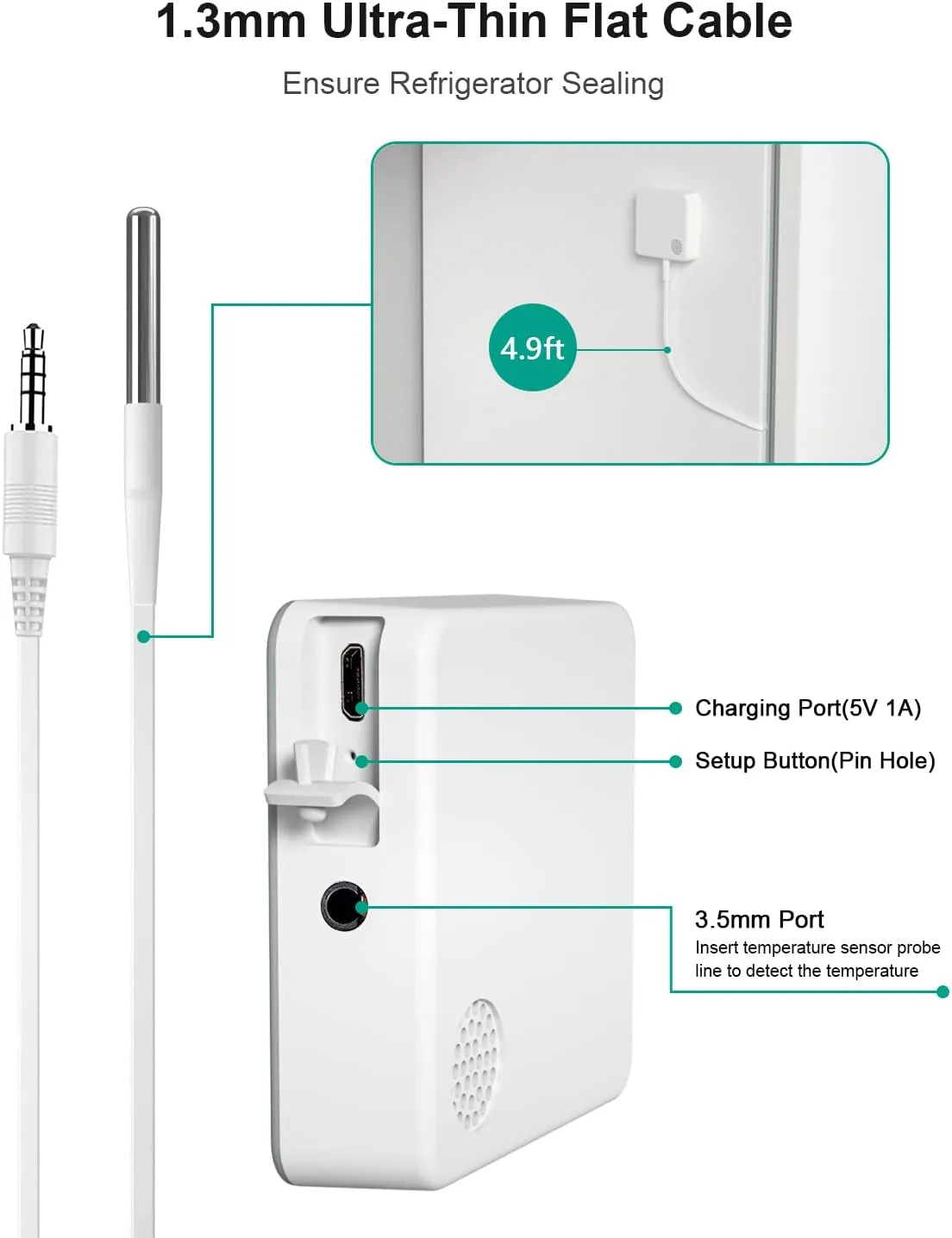 Wifi Temperature Sensor Waterproof External Probe Freezer App Alert Thermometer