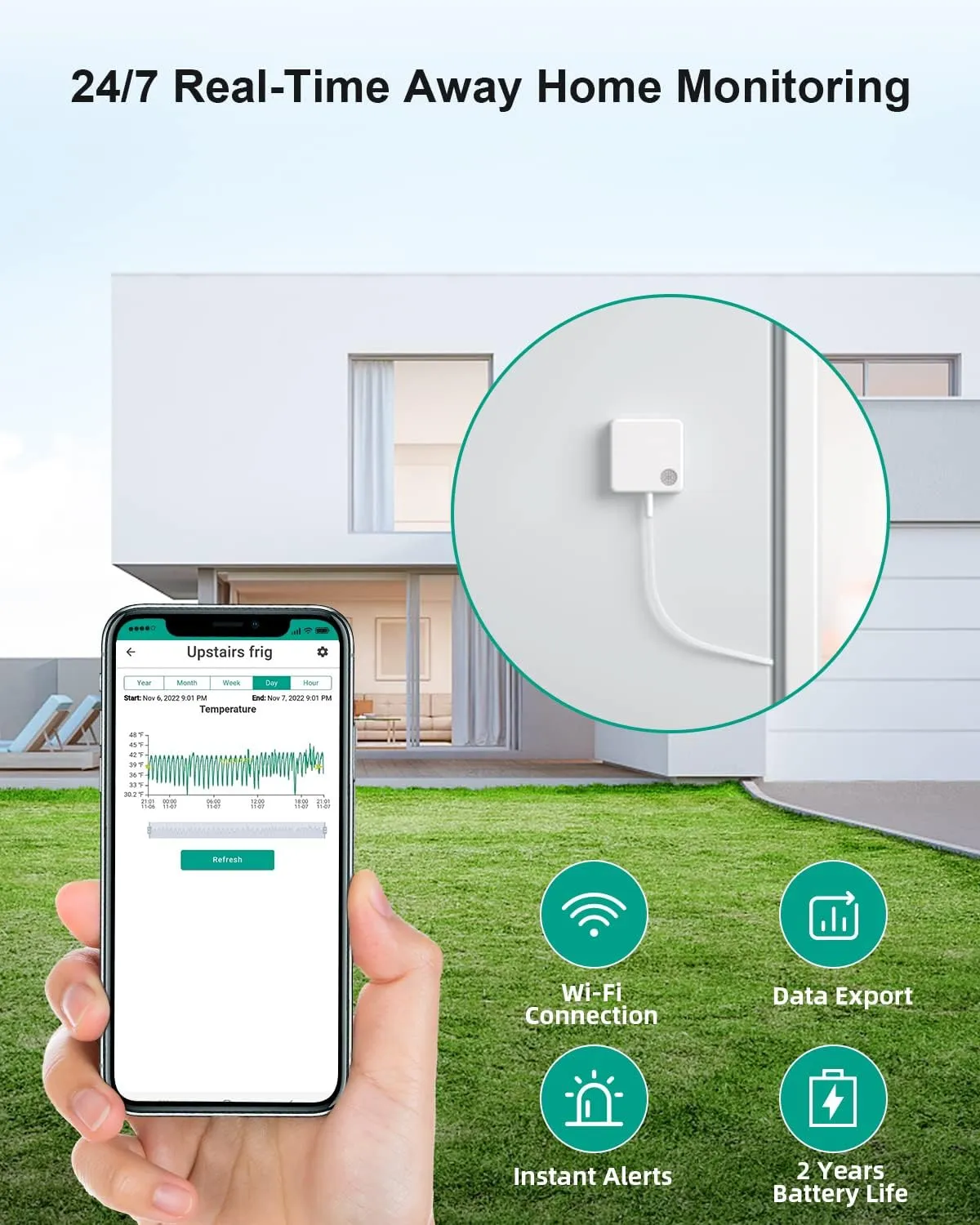 Wifi Temperature Sensor Waterproof External Probe Freezer App Alert Thermometer