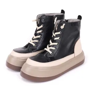Women  Retro Zip Round Toe Mixed Colors Boots