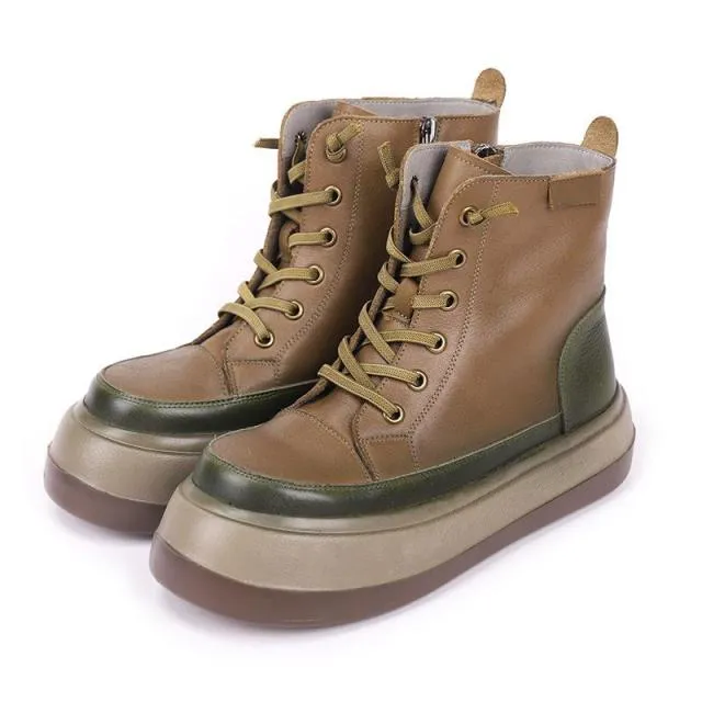 Women  Retro Zip Round Toe Mixed Colors Boots