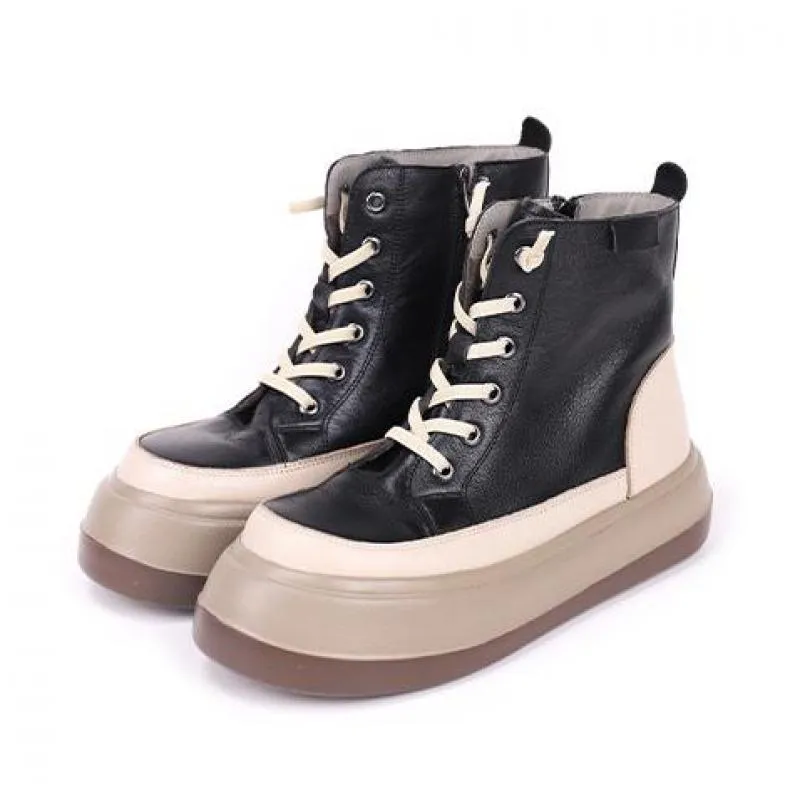 Women  Retro Zip Round Toe Mixed Colors Boots