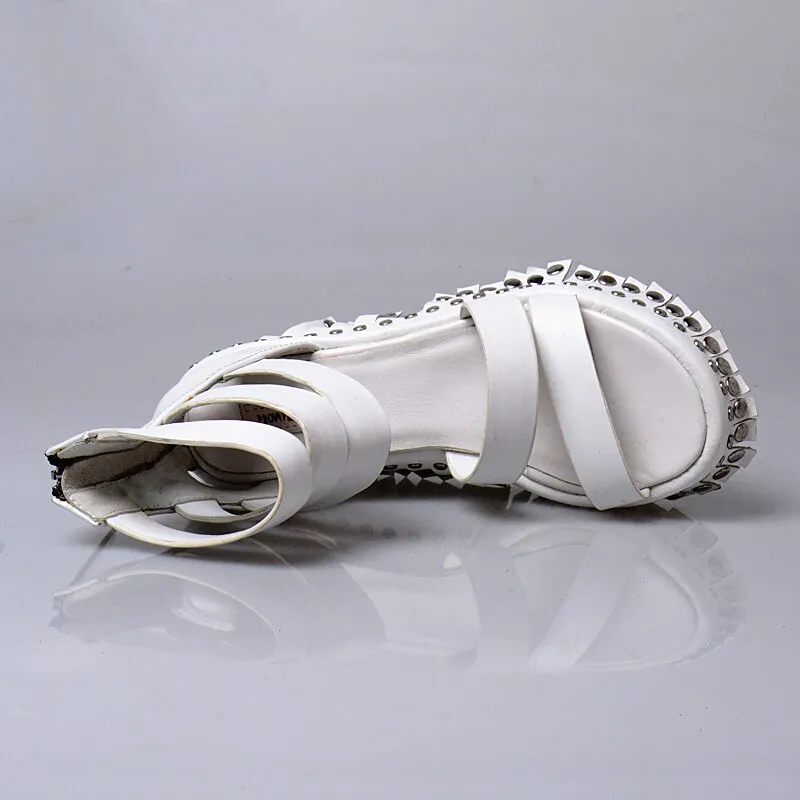 Women Wedge Sandals Summer Ankle Strap High Heel Platform Pump Shoes Woman Real Leather Tassels Rivet Sandal