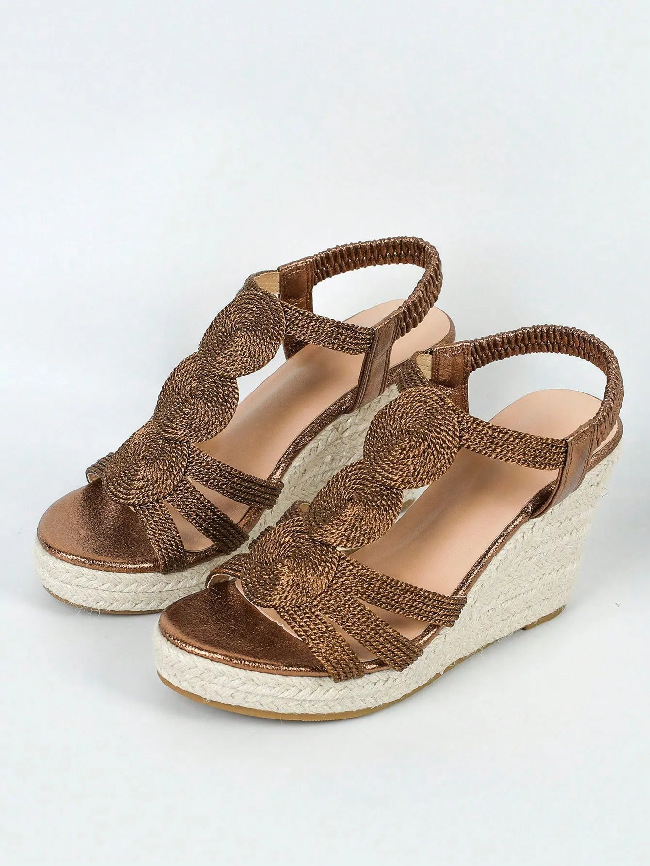Women Woven Deatail Peep Toe Platform Wedges, Holiday Outdoor Sandals With  Soles