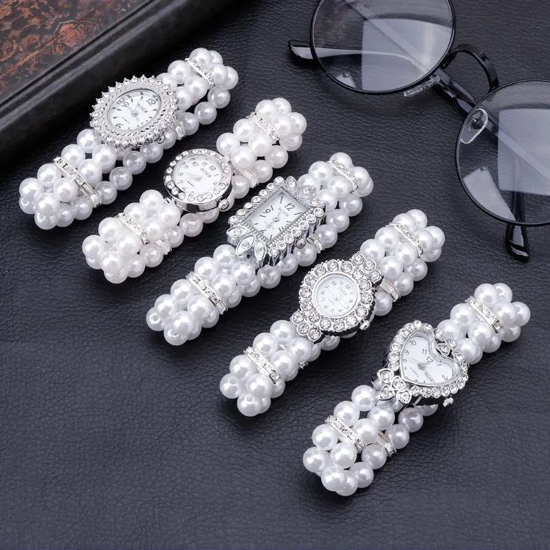 Women's Elegant Pearl And Rhinestone Wristwatch