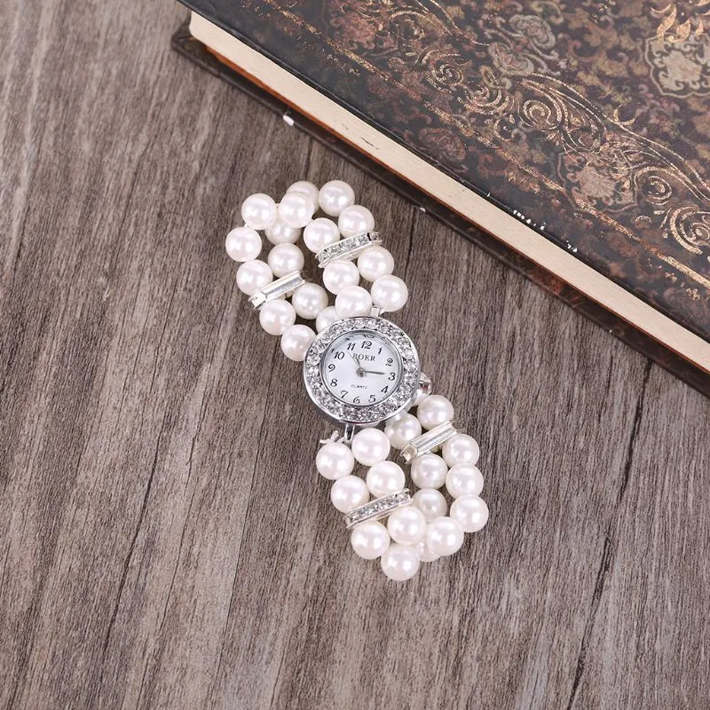 Women's Elegant Pearl And Rhinestone Wristwatch