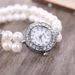 Women's Elegant Pearl And Rhinestone Wristwatch