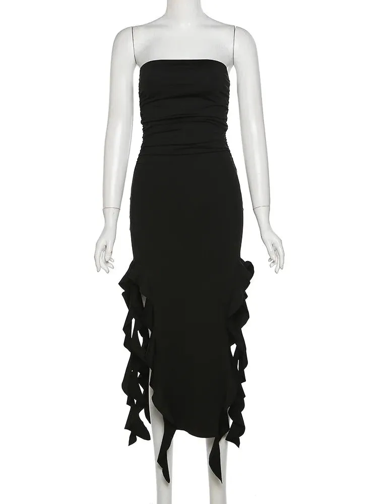 Women's Elegant Strapless Tassel Maxi Dress
