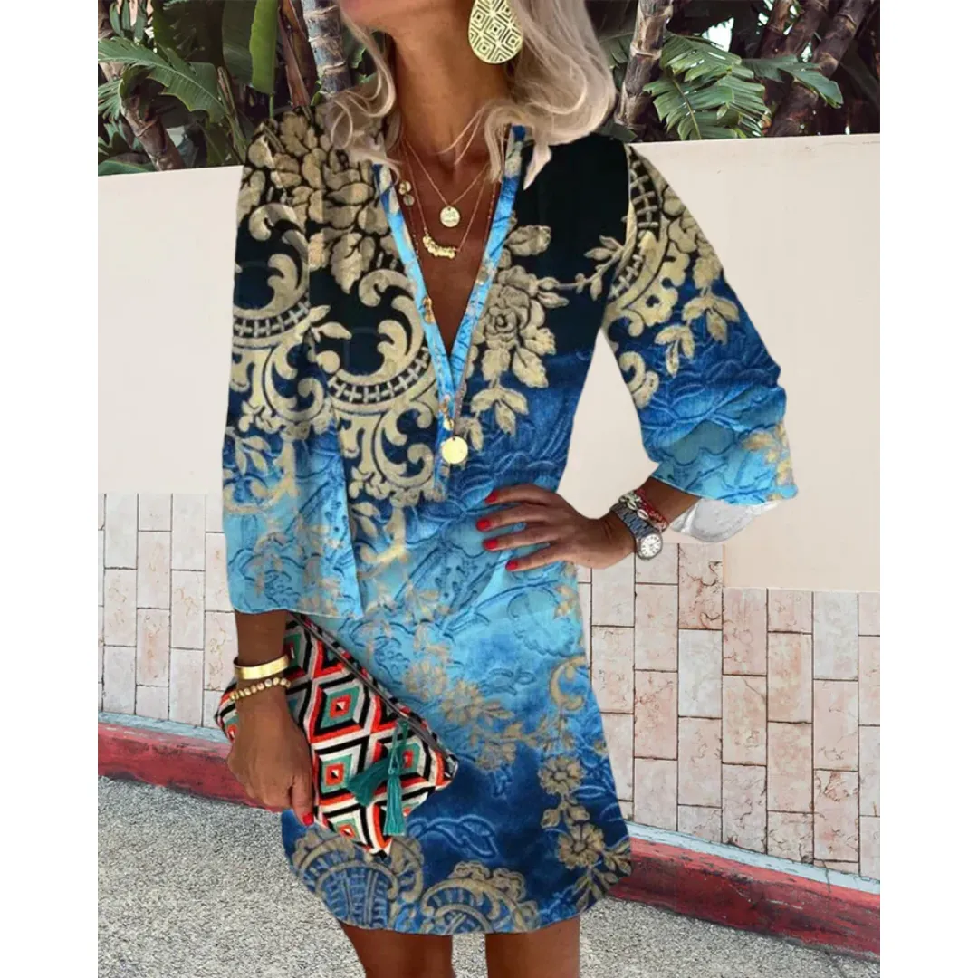 Women's Fancy Boho 3 4 Sleeve Dress | Mini