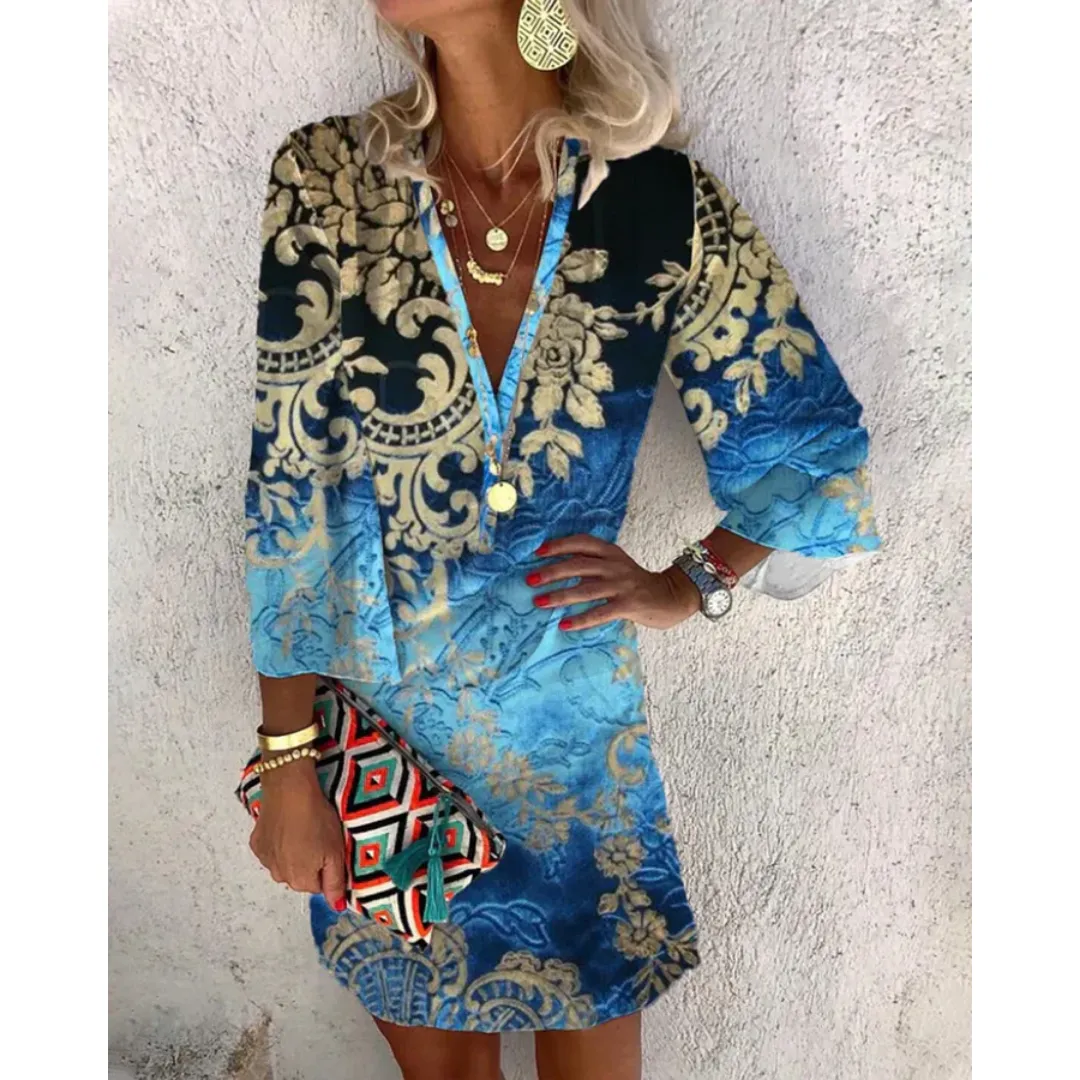 Women's Fancy Boho 3 4 Sleeve Dress | Mini