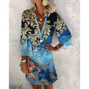 Women's Fancy Boho 3 4 Sleeve Dress | Mini