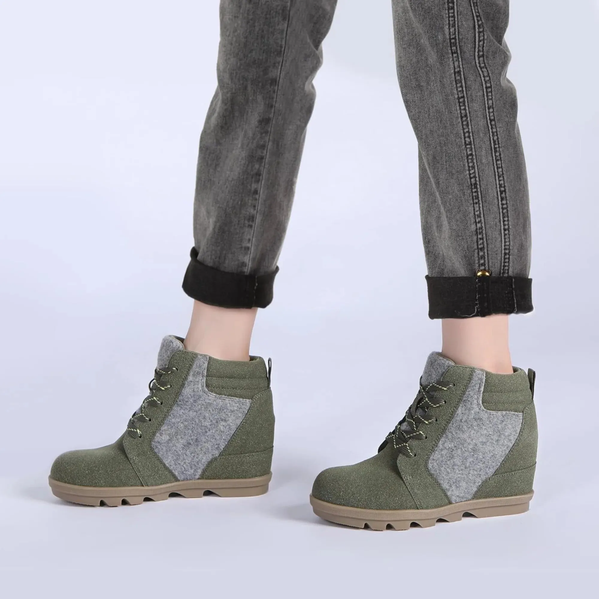 Women’s Lace Up Wedge Ankle Boots Comfortable Suede Hidden Wedge Booties