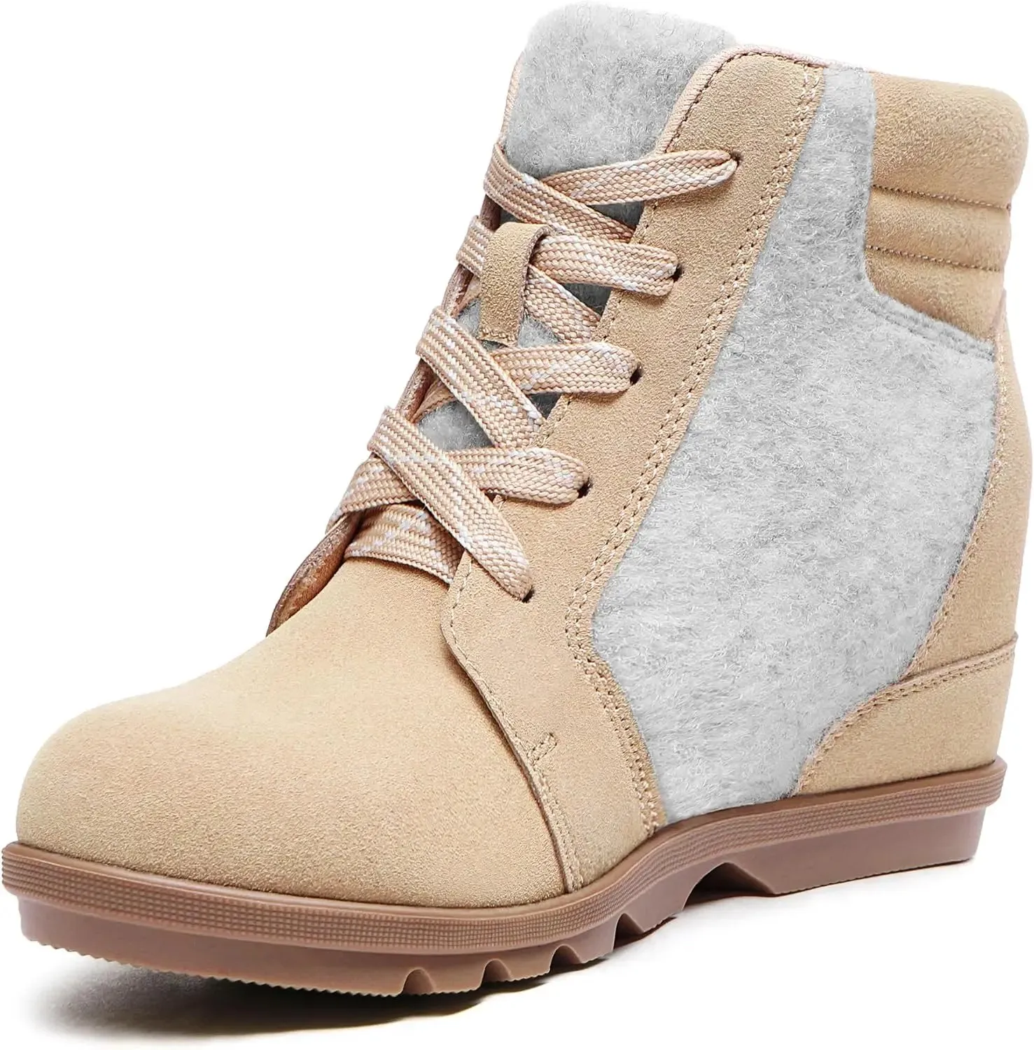 Women’s Lace Up Wedge Ankle Boots Comfortable Suede Hidden Wedge Booties