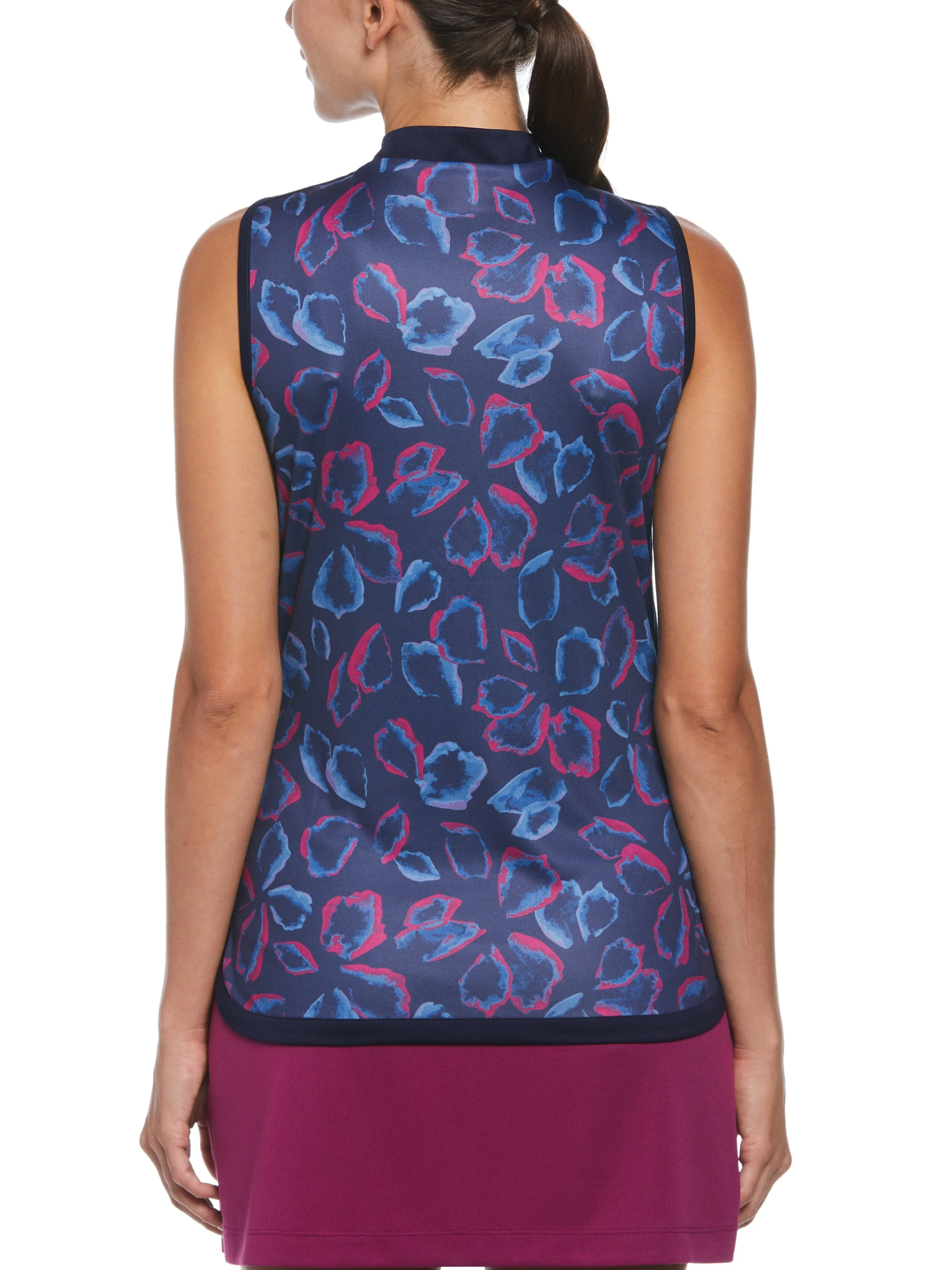 Women's Petal Print Golf Top with Side Curved Hem