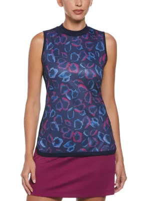 Women's Petal Print Golf Top with Side Curved Hem