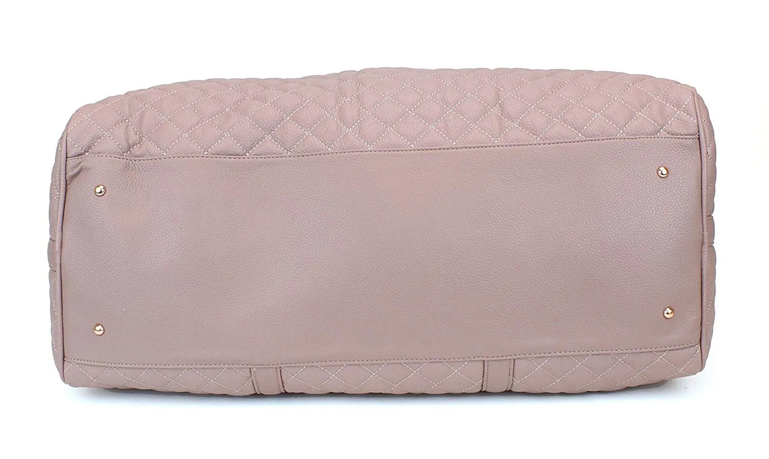Women's Quilted Leather Weekender Travel Duffel Bag With Rose Gold Hardware - Large 22" Size - Cute Satin Inner Lining - Mauve