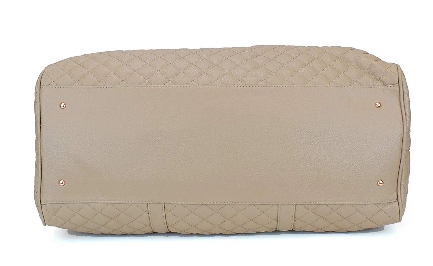 Women's Quilted Leather Weekender Travel Duffel Bag With Rose Gold Hardware - Large 22" Size - Cute Satin Inner Lining - Mauve