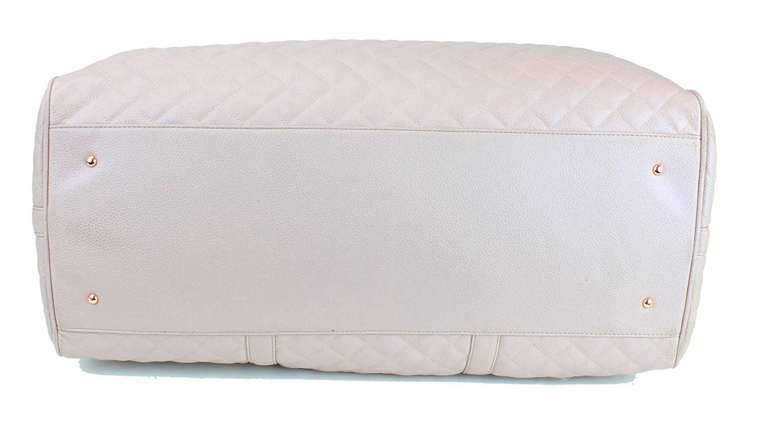 Women's Quilted Leather Weekender Travel Duffel Bag With Rose Gold Hardware - Large 22" Size - Cute Satin Inner Lining - Mauve