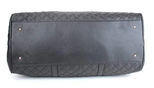 Women's Quilted Leather Weekender Travel Duffel Bag With Rose Gold Hardware - Large 22" Size - Cute Satin Inner Lining - Mauve