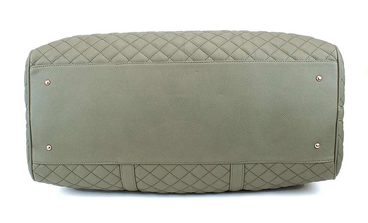 Women's Quilted Leather Weekender Travel Duffel Bag With Rose Gold Hardware - Large 22" Size - Cute Satin Inner Lining - Mauve