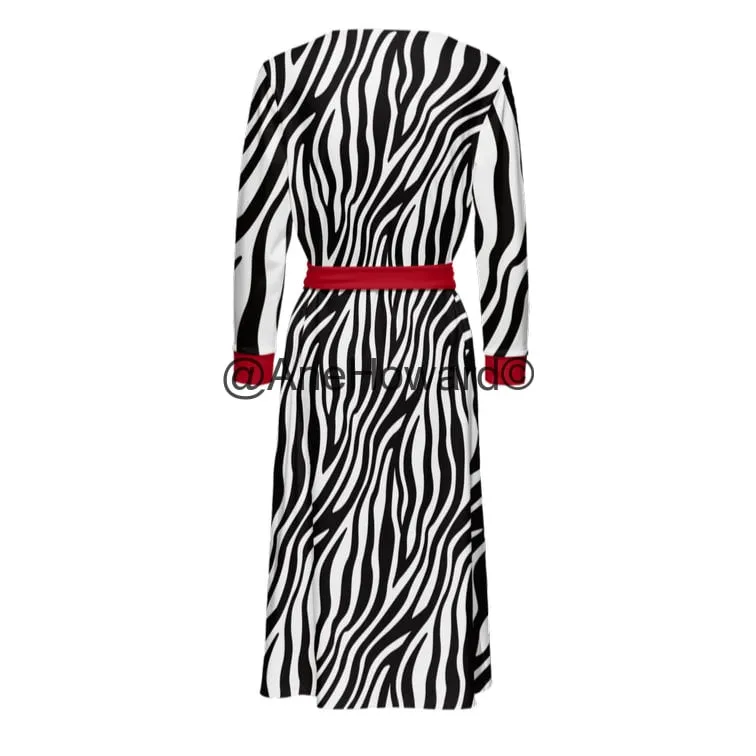 Women’s ¾ Sleeve Dress Zebra & Red Cherry
