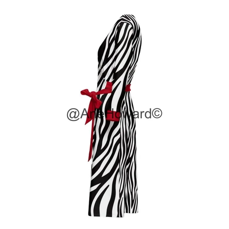 Women’s ¾ Sleeve Dress Zebra & Red Cherry