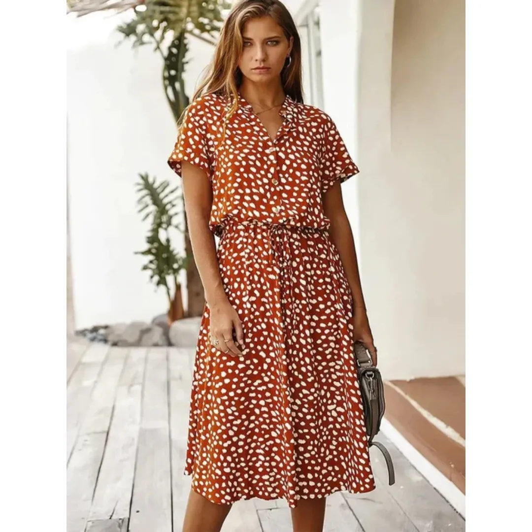 Women's Vintage Summer Short Sleeve Dress | Midi