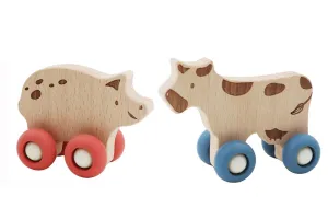 Wooden Ecowheel Farm Movers Set - Cow & Pig