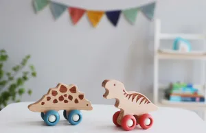 Wooden Ecowheels Dinosaur Movers Set - Tyrannosaurus and Stegosaurus