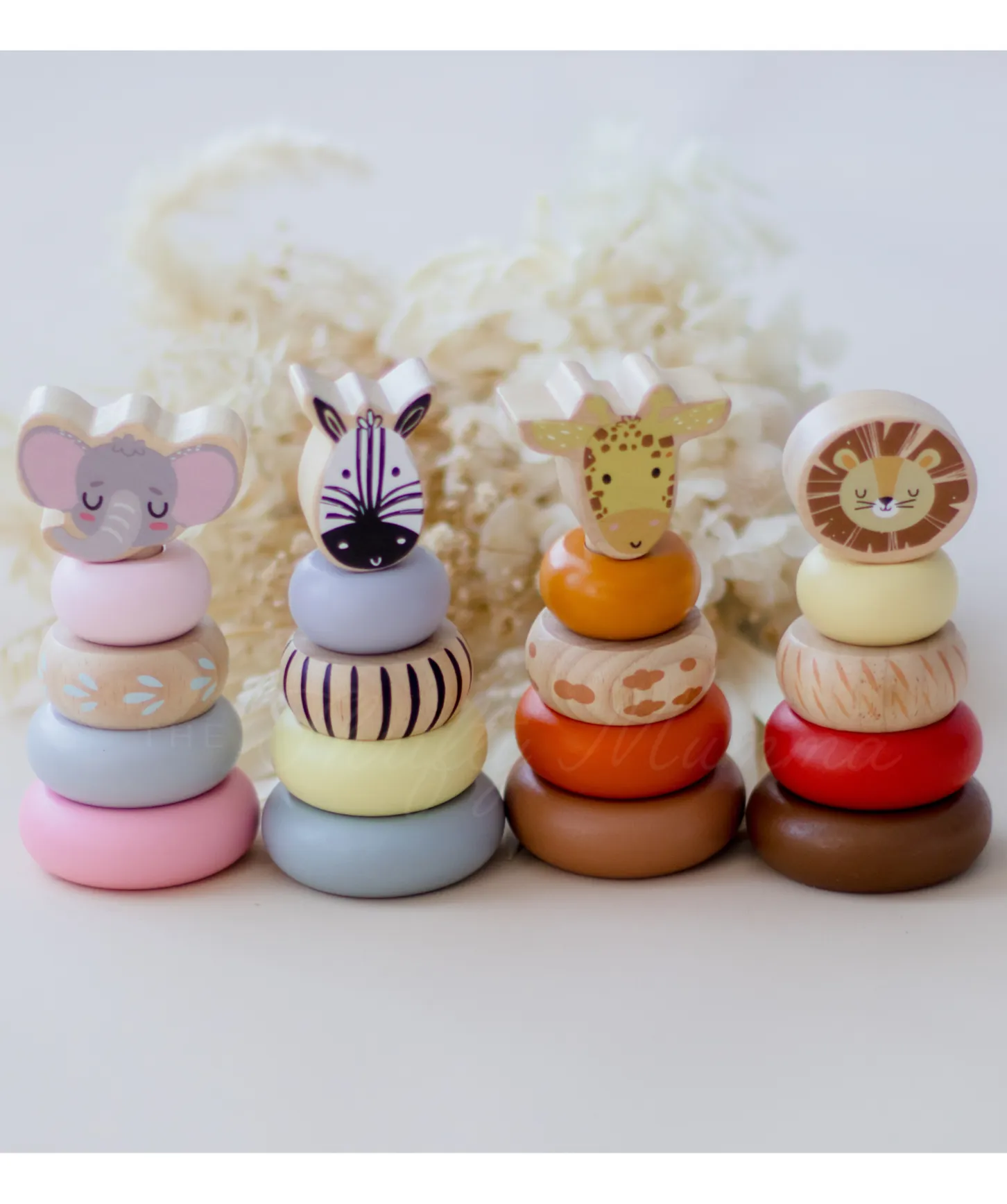Wooden Jungle Ring Stacker Toy - Assorted