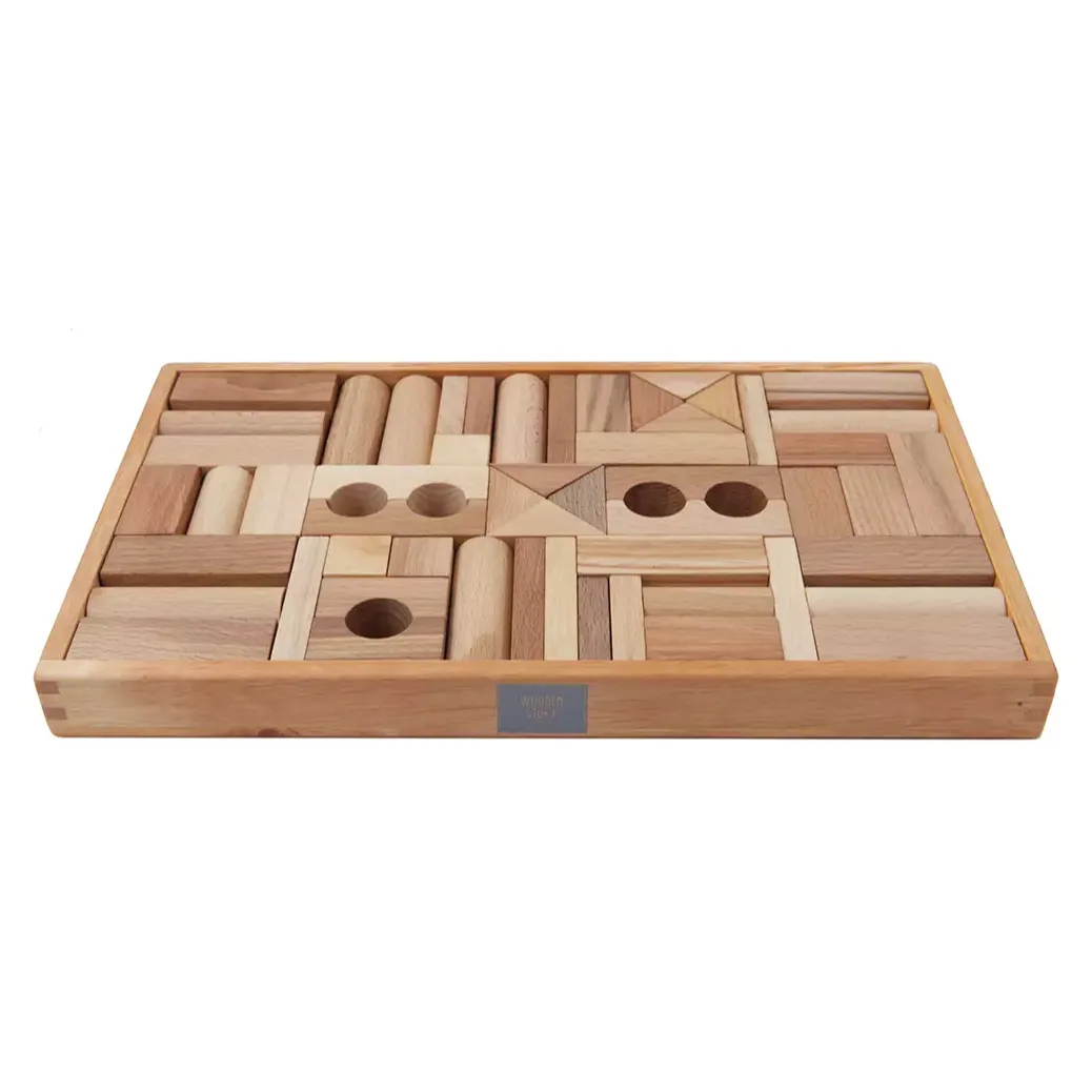 Wooden Natural Blocks in Tray - 54 Pcs