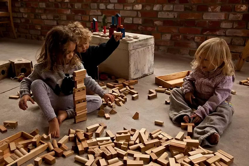 Wooden Natural Blocks in Tray - 54 Pcs