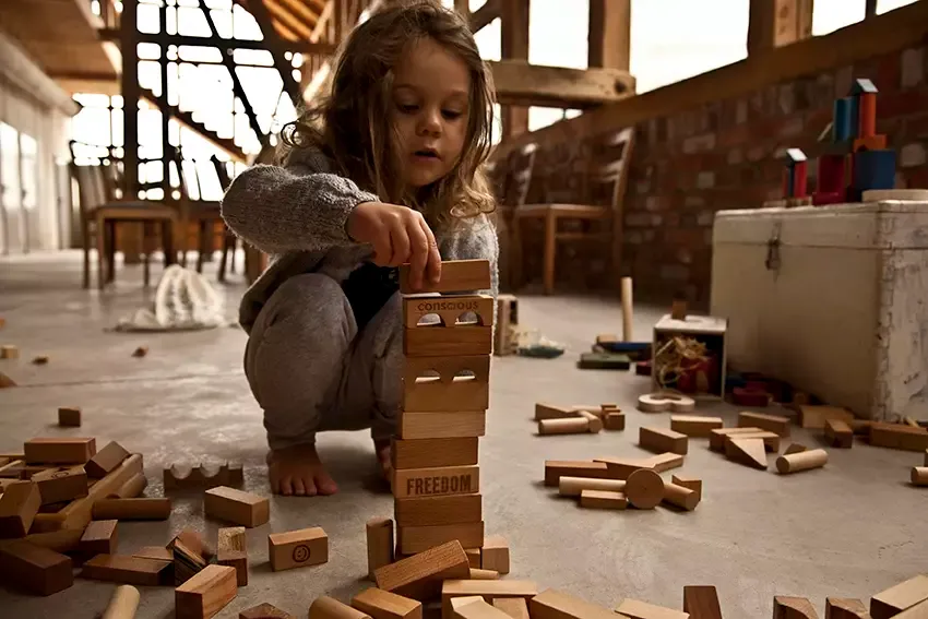 Wooden Natural Blocks in Tray - 54 Pcs