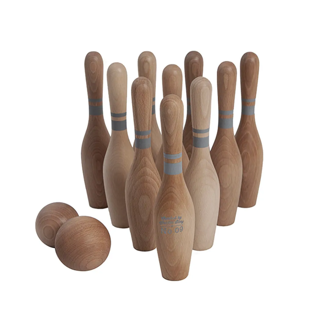 Wooden Natural Bowling Set - 10Pcs