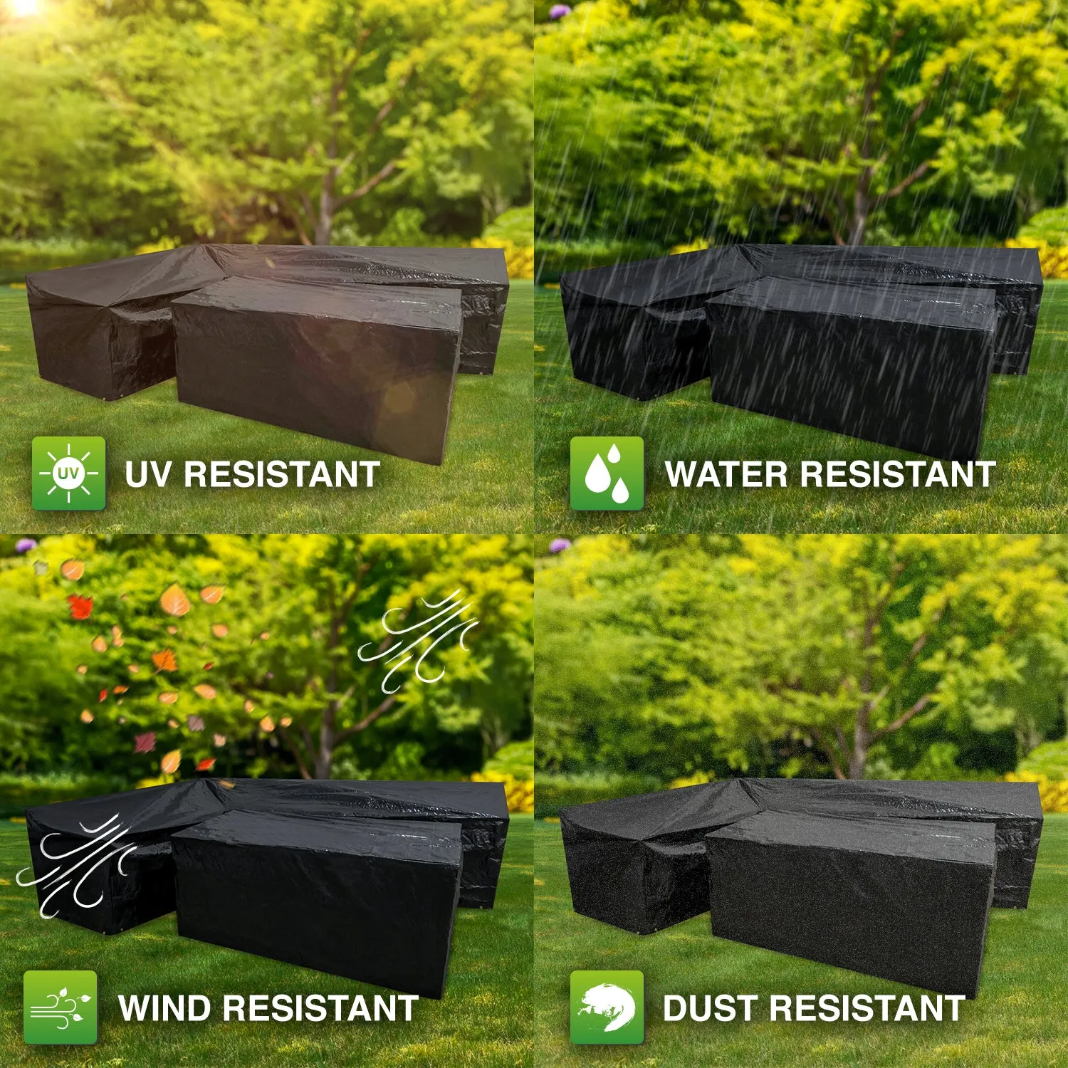 Woodside L Shape Outdoor Garden Corner Sofa & Table Dining Set Cover, Black