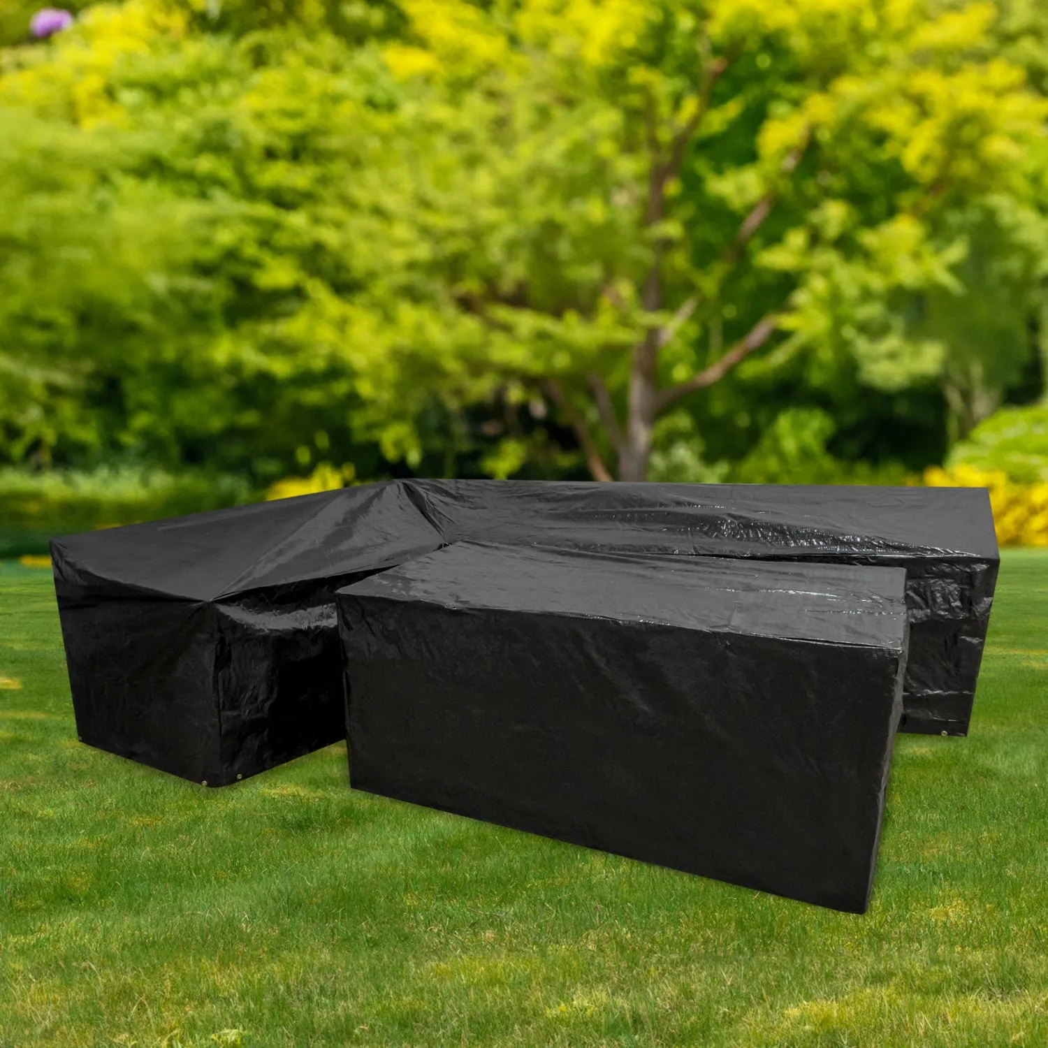 Woodside L Shape Outdoor Garden Corner Sofa & Table Dining Set Cover, Black