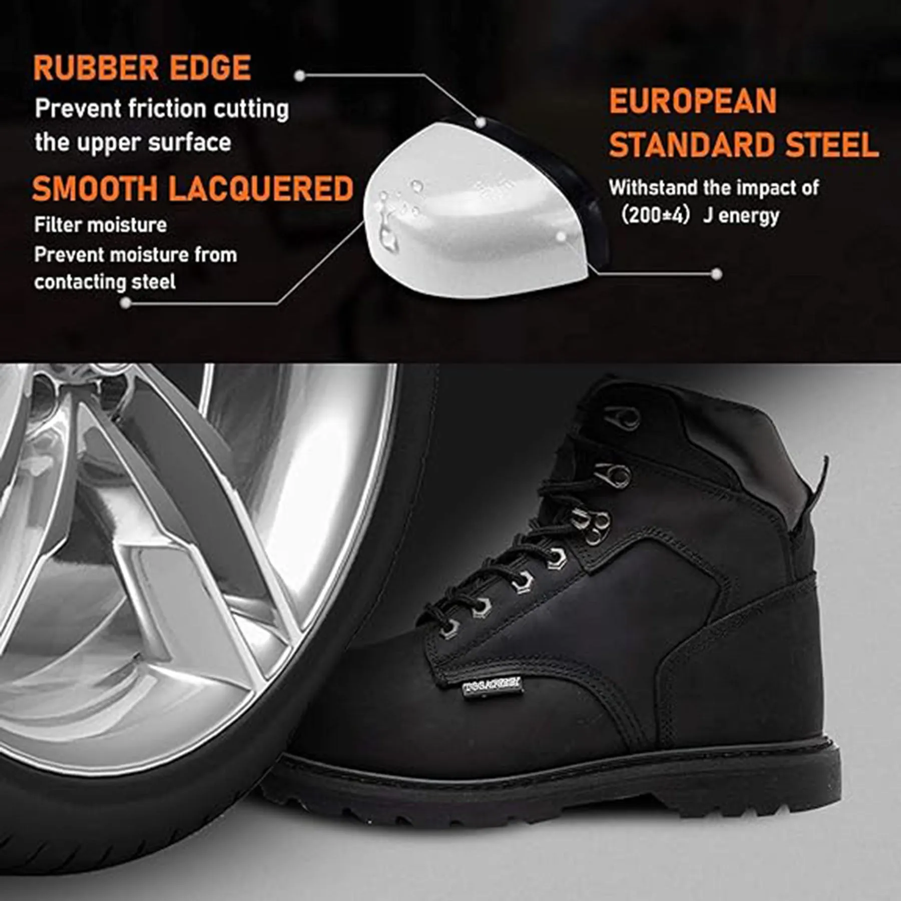 Work Boots for Men Steel Toe Leather Rubber Non Slip Industrial Construction Safety Work Shoes