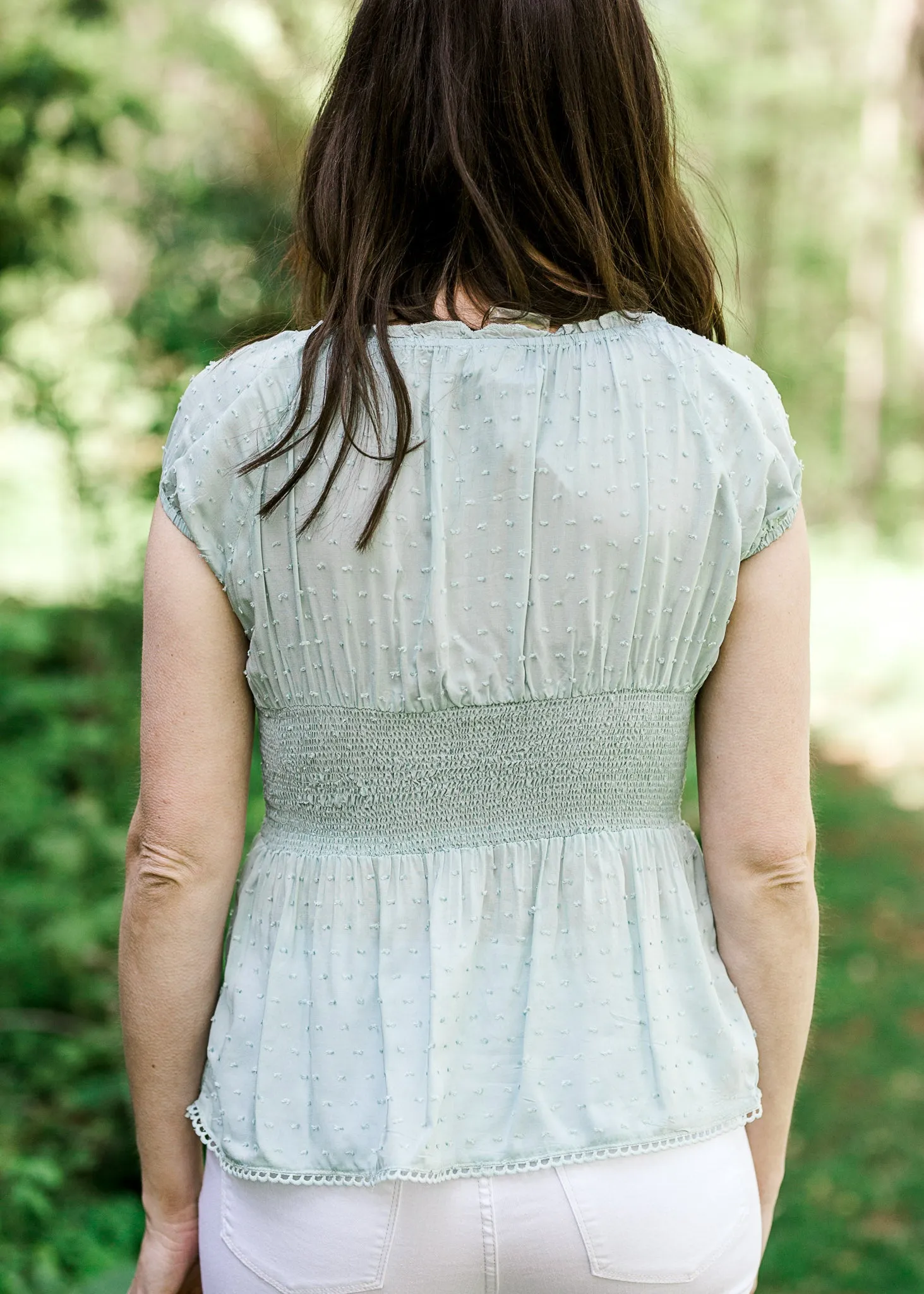 X Smocked Waist Sage Top