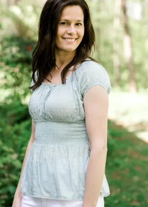 X Smocked Waist Sage Top