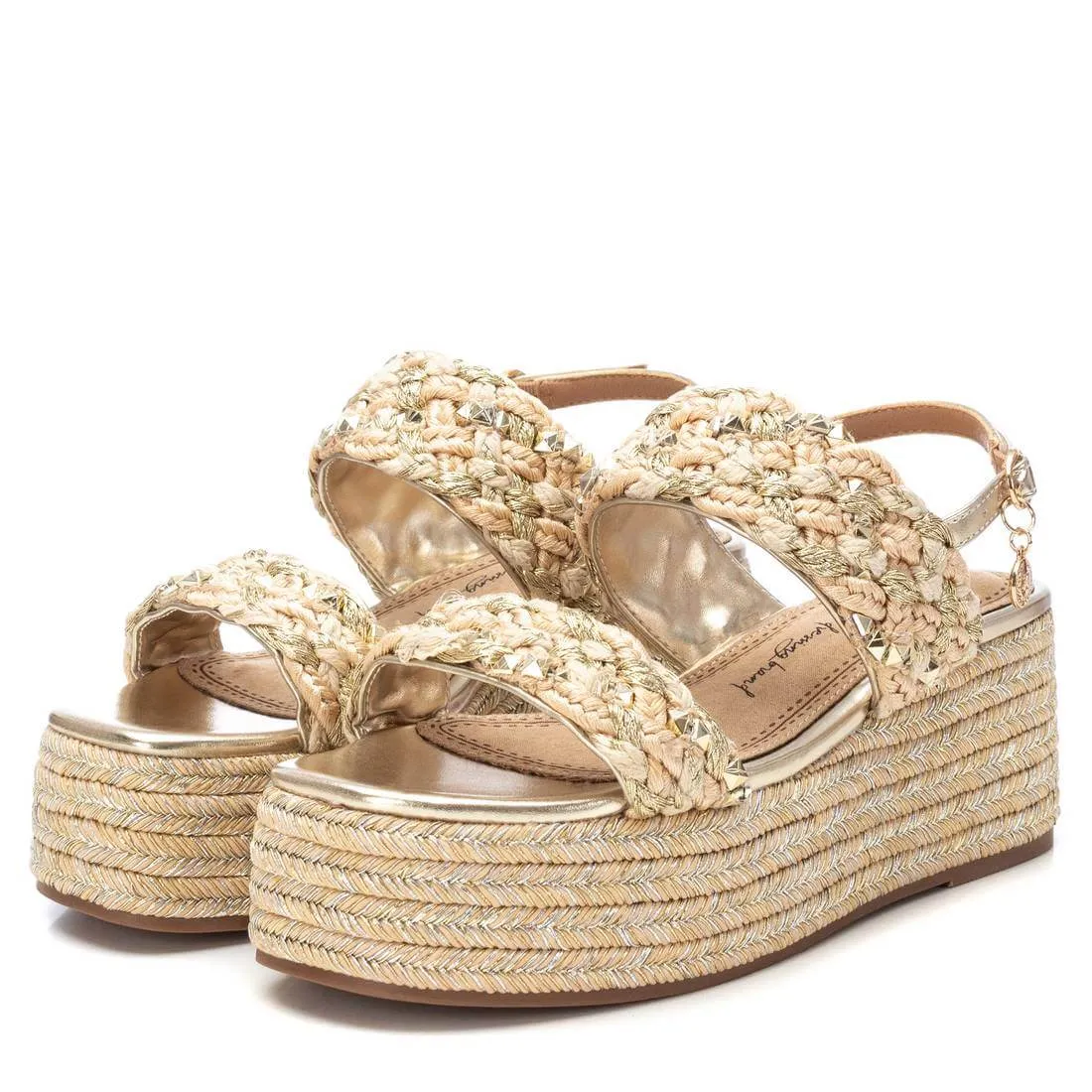 XTI Gold Natural Braided Flatform Sandals